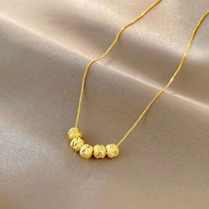 Dilapisi Emas Karat Manik-manik Bulat Persegi Kecil Kalung Liontin Emas Kalung Liontin Emas Baja Tit