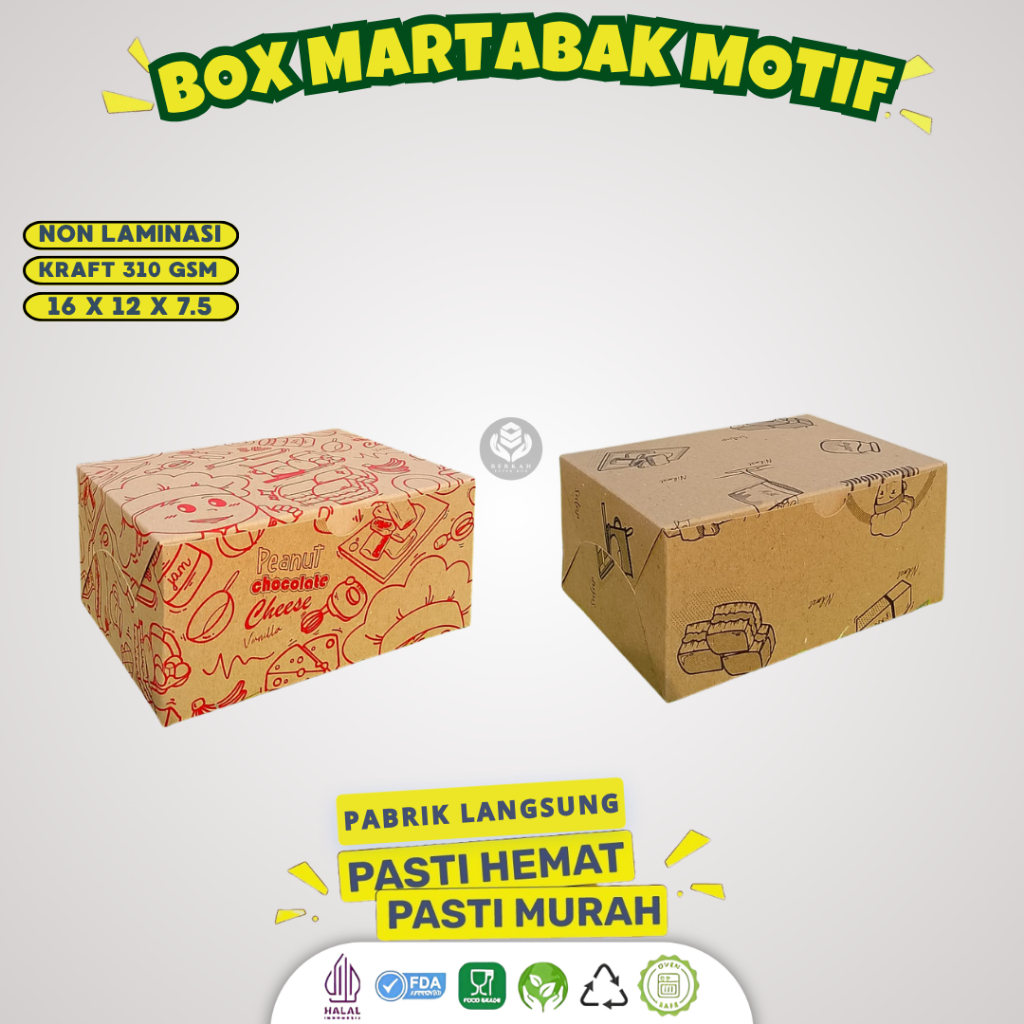 Box Martabak Telor / Dus Martabak Kotak 16x12 Non Laminasi / Kotak Martabak Motif