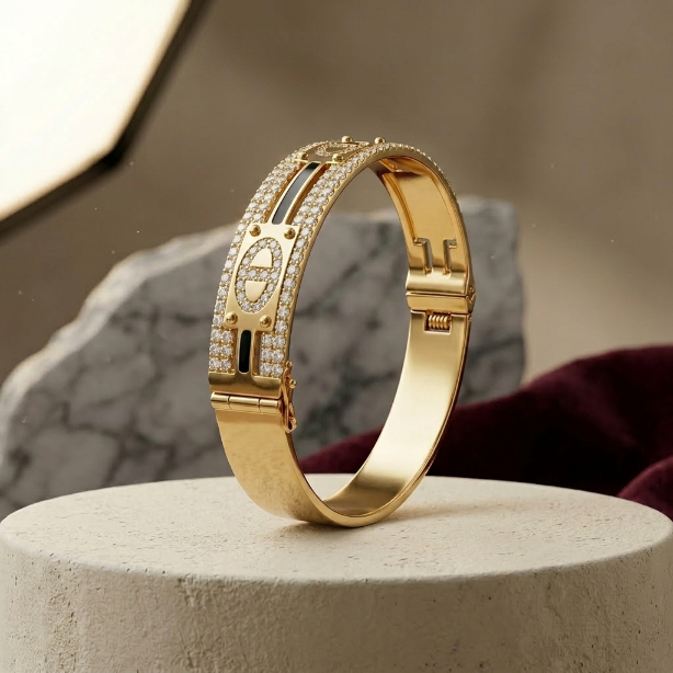 Gelang Bangles Wanita Premium Zircon Lapis Emas Kuningan Model Cartier Elegant Gold Rosegold Silver 