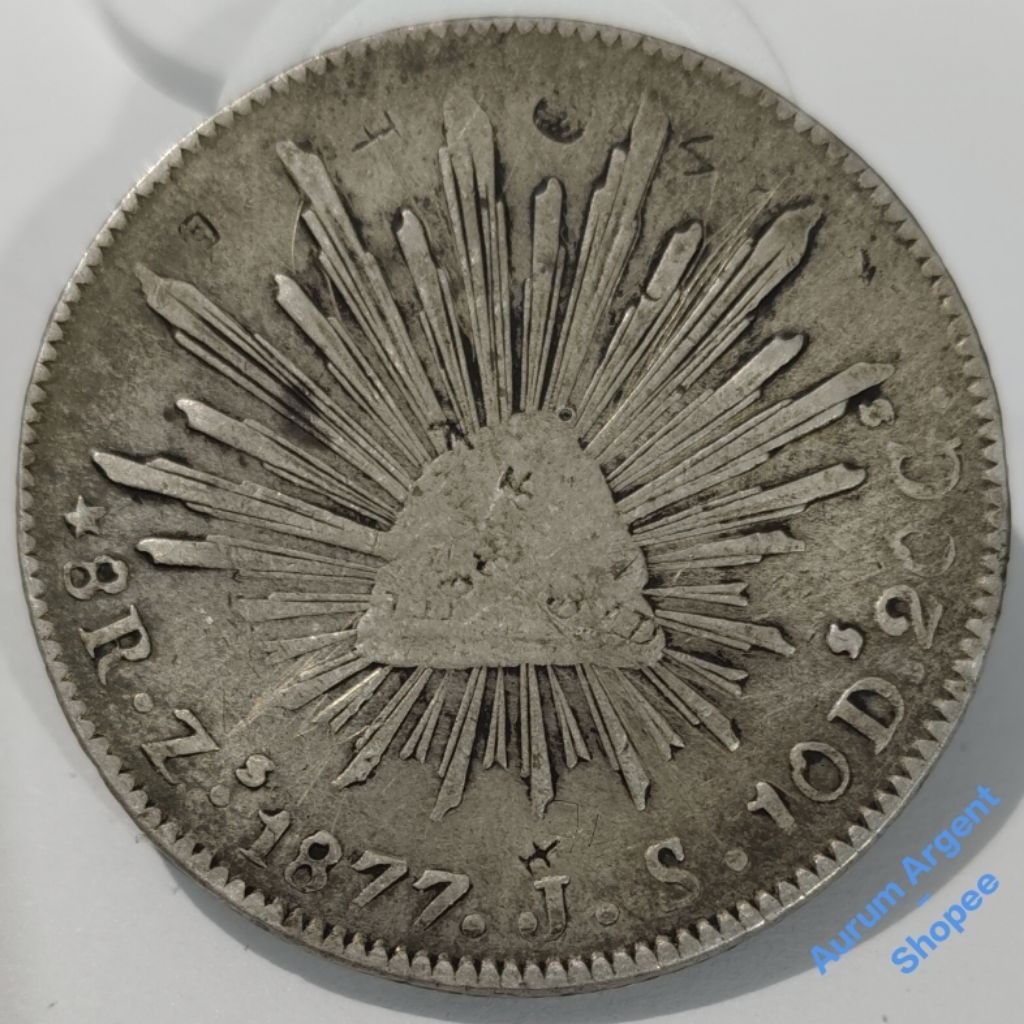 G.11-- 1 PC KOIN PERAK KUNO ASLI 8 REALES REPUBLICA MEXICANA TH 1877. -- SILVER COIN --