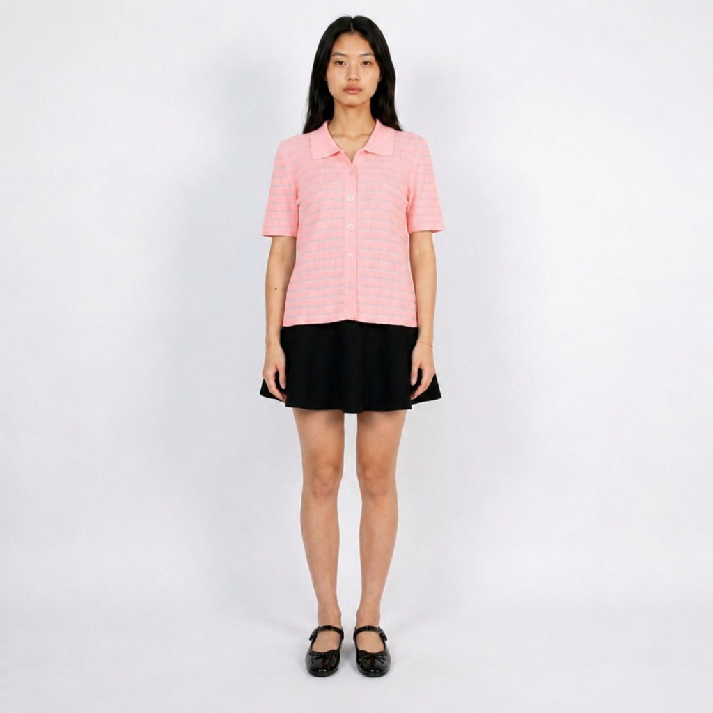 Kalila Camicia Top Polo Baju Rajut Wanita Korean / Atasan Rajut Cewek Strip Kemeja Premium