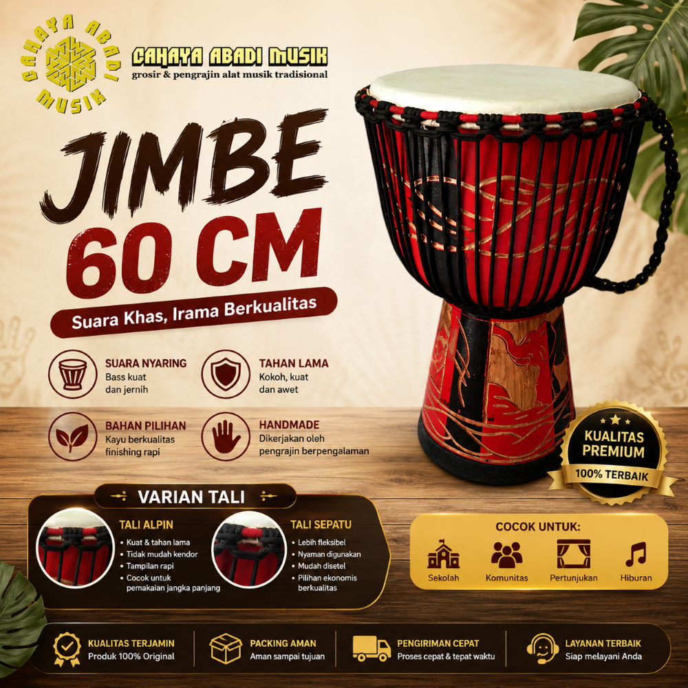 jimbe djembe kendang gendang 60cm diameter 27cm - 30cm alat musik tradisional (cod)