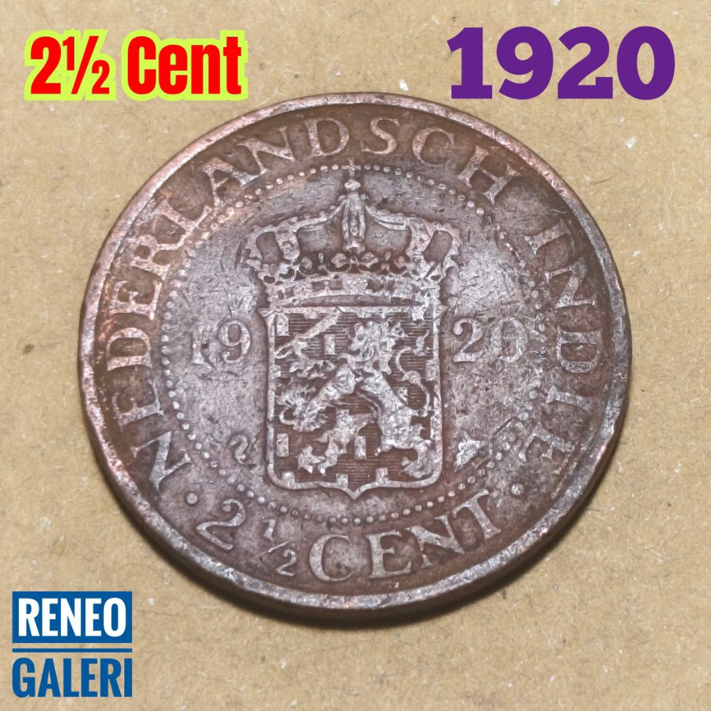 Koin benggol 2½ Cent tahun 1920 asli Nederlandsch indie uang logam 2,5 Sen lama kuno zaman Hindia Be