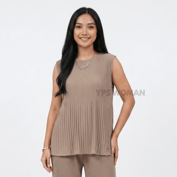 Atasan Wanita Tanpa Lengan Plisket Lidi Wavy / Baju Plisket Premium / Pleated Wavy Top