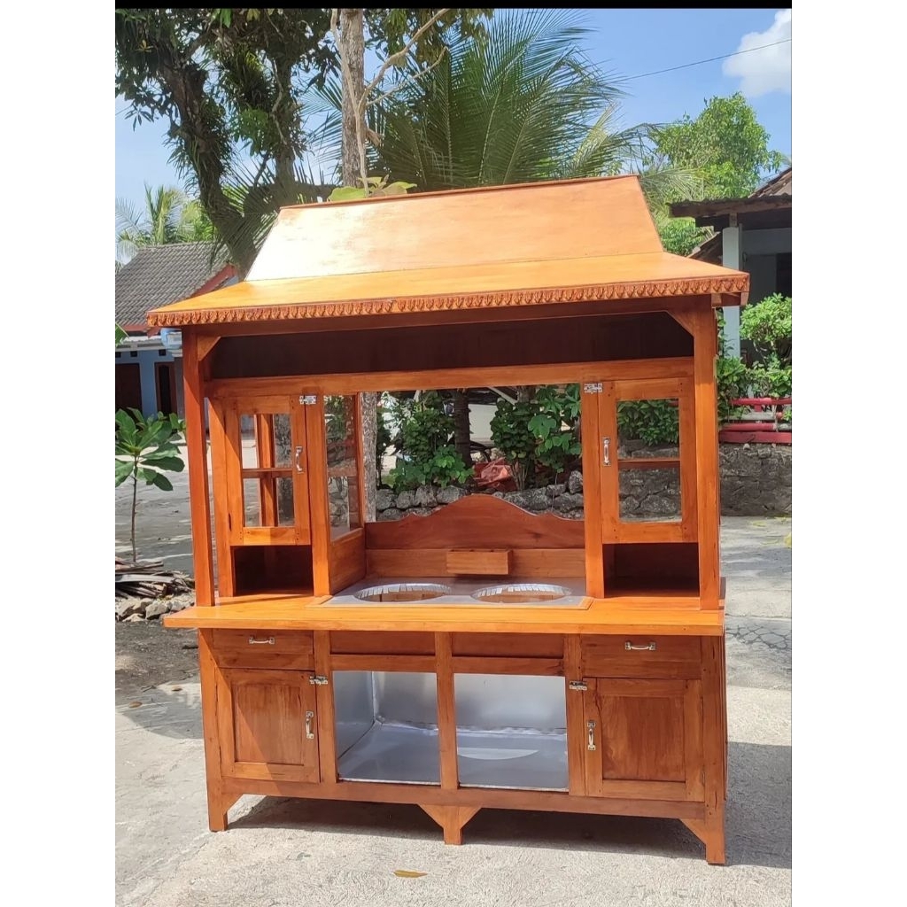 rombong gerobak kayu dengan kaca