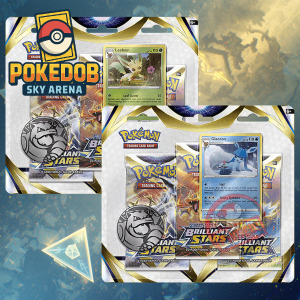 Pokemon Brilliant Stars 3 Pack Blister Blastoise Coin Original Sealed | Promo Leafeon / Glaceon | Po