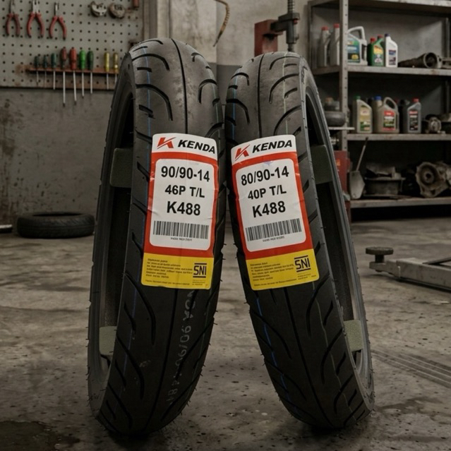 Sepasang Ban Kenda K488 80/90-14 & 90/90-14 Tubeless Ban Kenda Ring 14 Tubeless