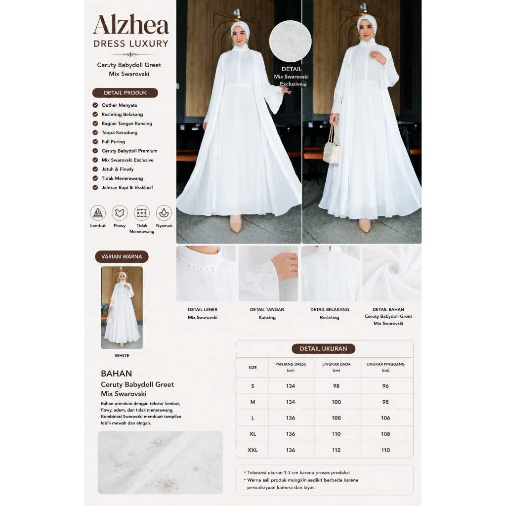 GAMIS ALZHEA DRESS LUXURY WANITA MUSLIMAH CERUTY BABYDOL MIX SWAROSKY PREMIUM