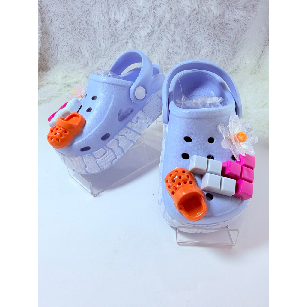 (cod)Sandal slop anak wanita baim wedges sandal jelly karakter motif bunga