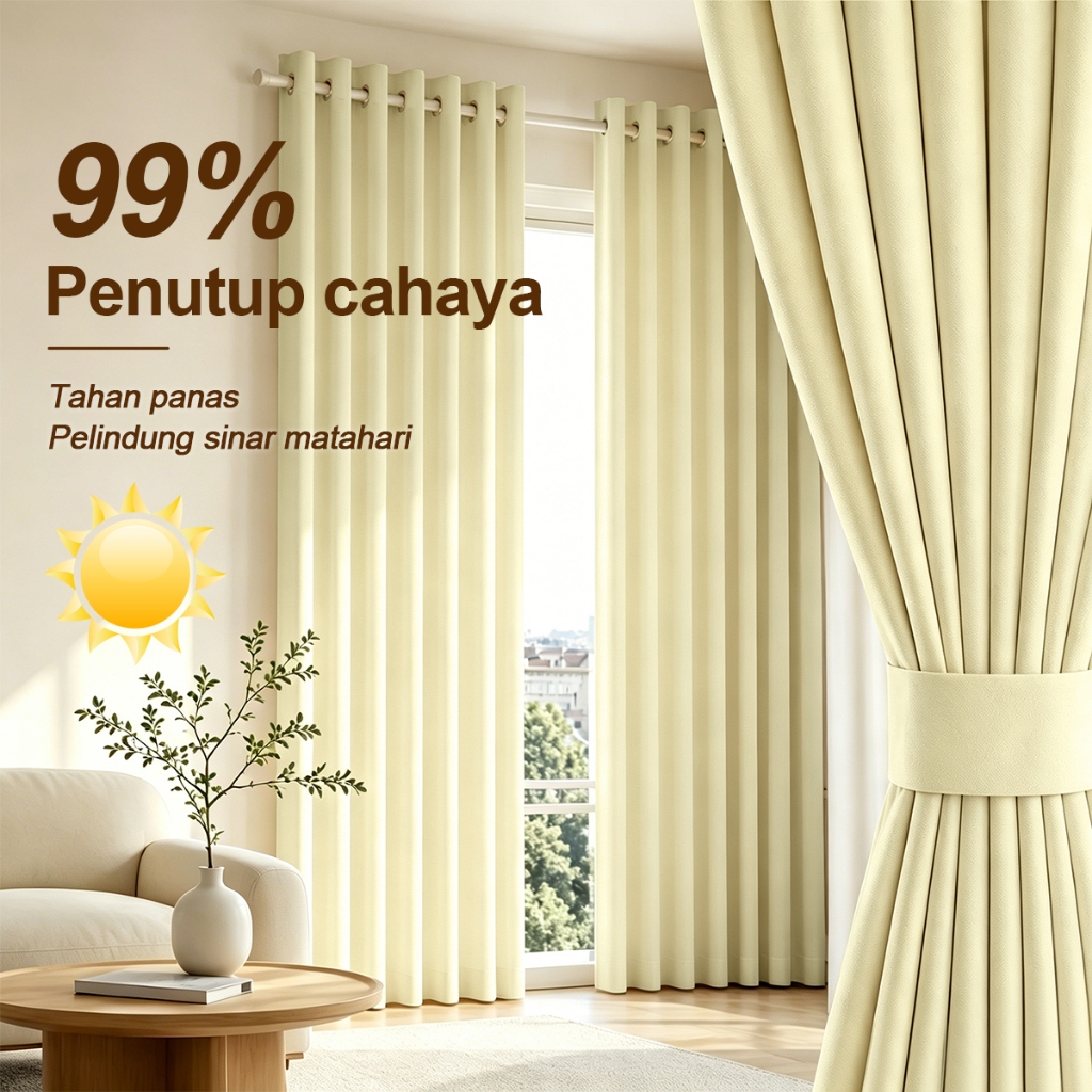 Gorden Blackout 99% Anti Cahaya, Peredam Suara, Buat Tidur Nyenyak. Cocok Ruang Tamu & Kamar, 13 Pil