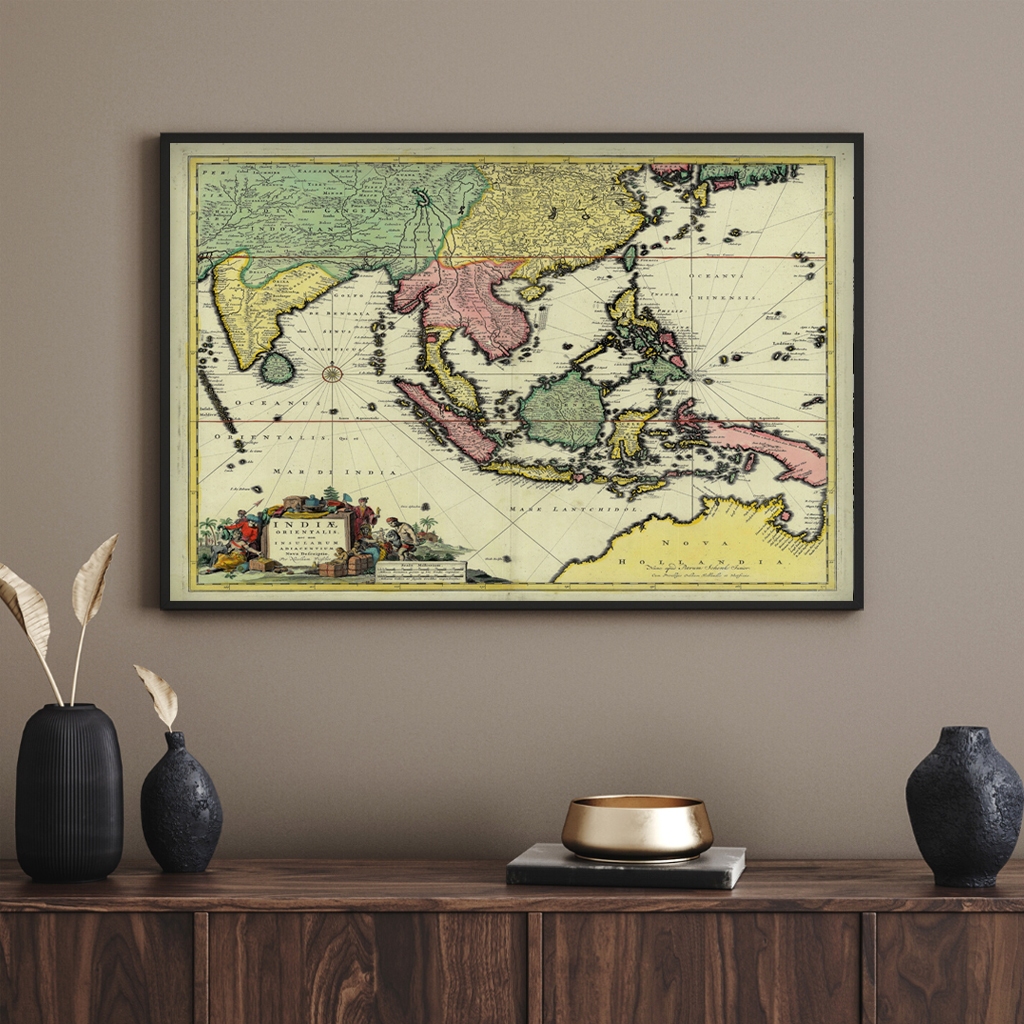 Poster Peta Nusantara Kuno Bingkai Frameblock - Peta Pulau Jawa Zaman Kolonial - Peta Zaman Kolonial