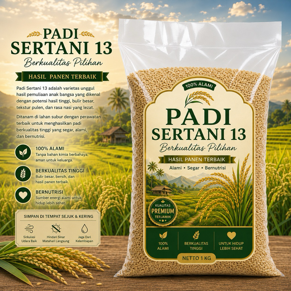 Benih padi unggul sertani 13 benih padi unggul sertani orginal kemasan 5kg