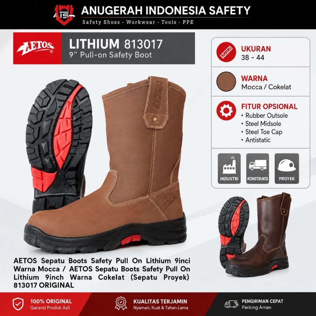 AETOS Sepatu Boots Safety Pull On Lithium 9inci Warna Mocca / AETOS Sepatu Boots Safety Pull On Lith