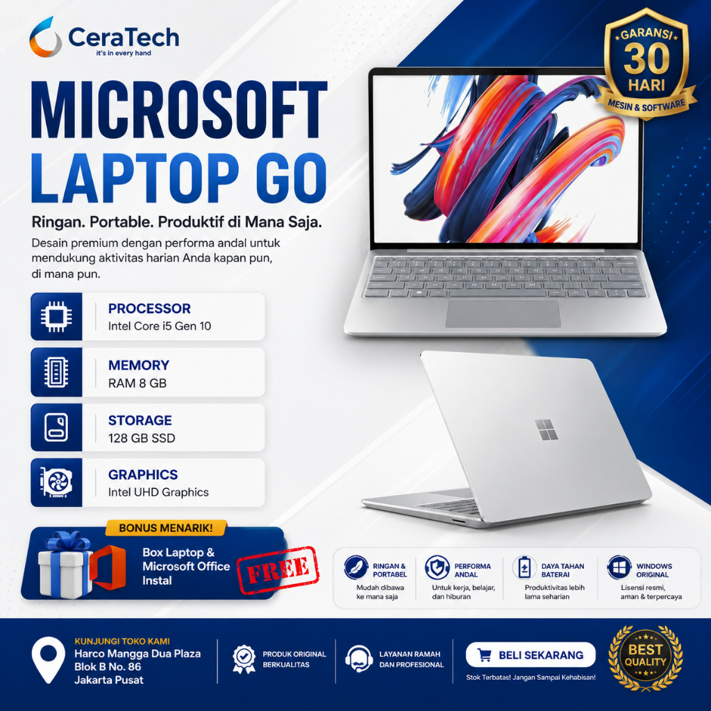 Microsoft Surface laptop Intel core i5 Gen 10 Memori 8 gb ssd 128gb Laptop Bekas Seken Murah Garansi