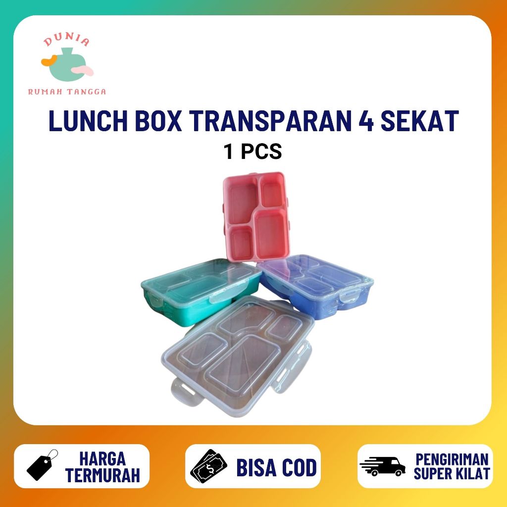 [DRT] Lunch Box Tempat Makan Plastik Transparan 4 Sekat SL Bento LB-508 Lunch Box Plastik Serbaguna