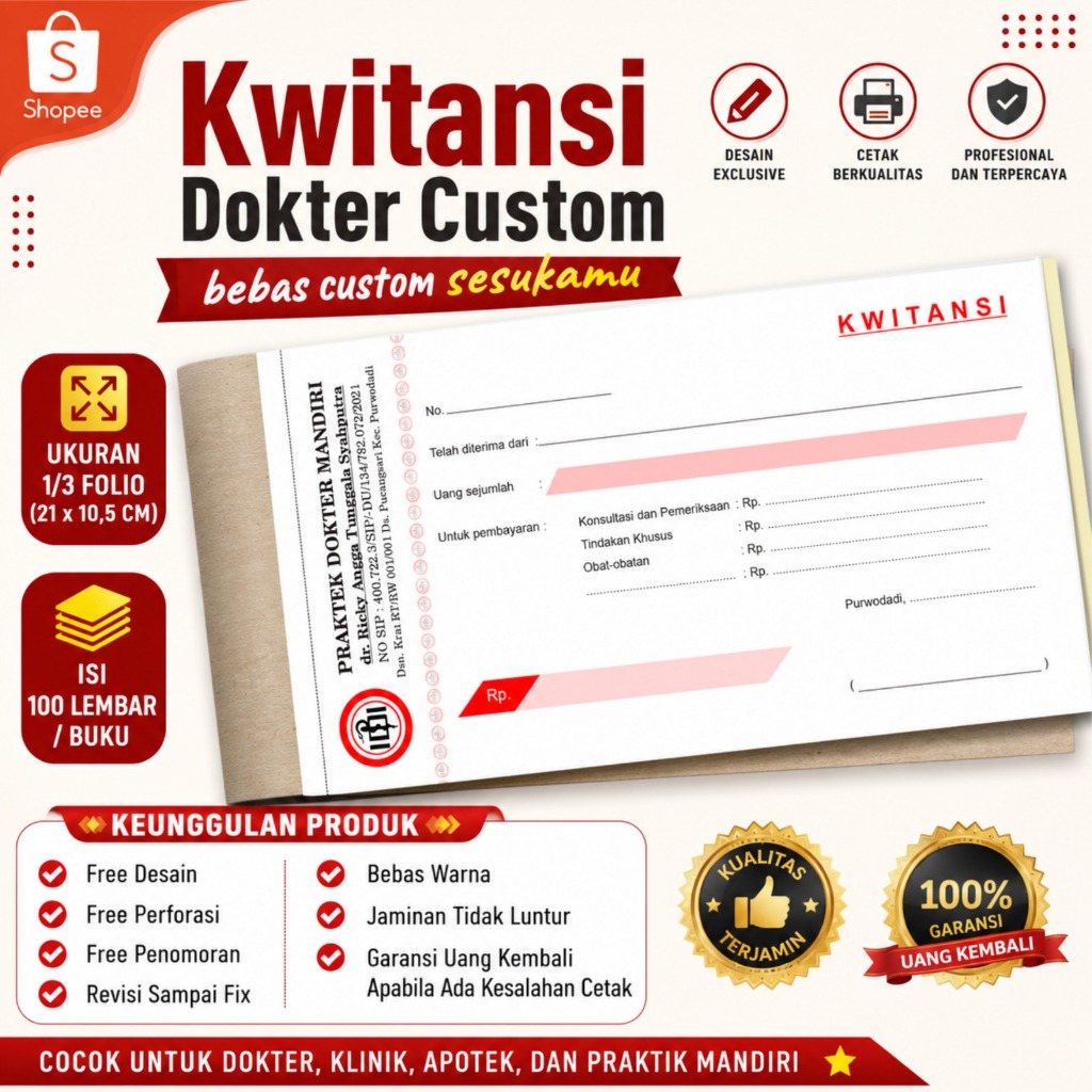 Cetak kwitansi dokter - isi 100 lembar