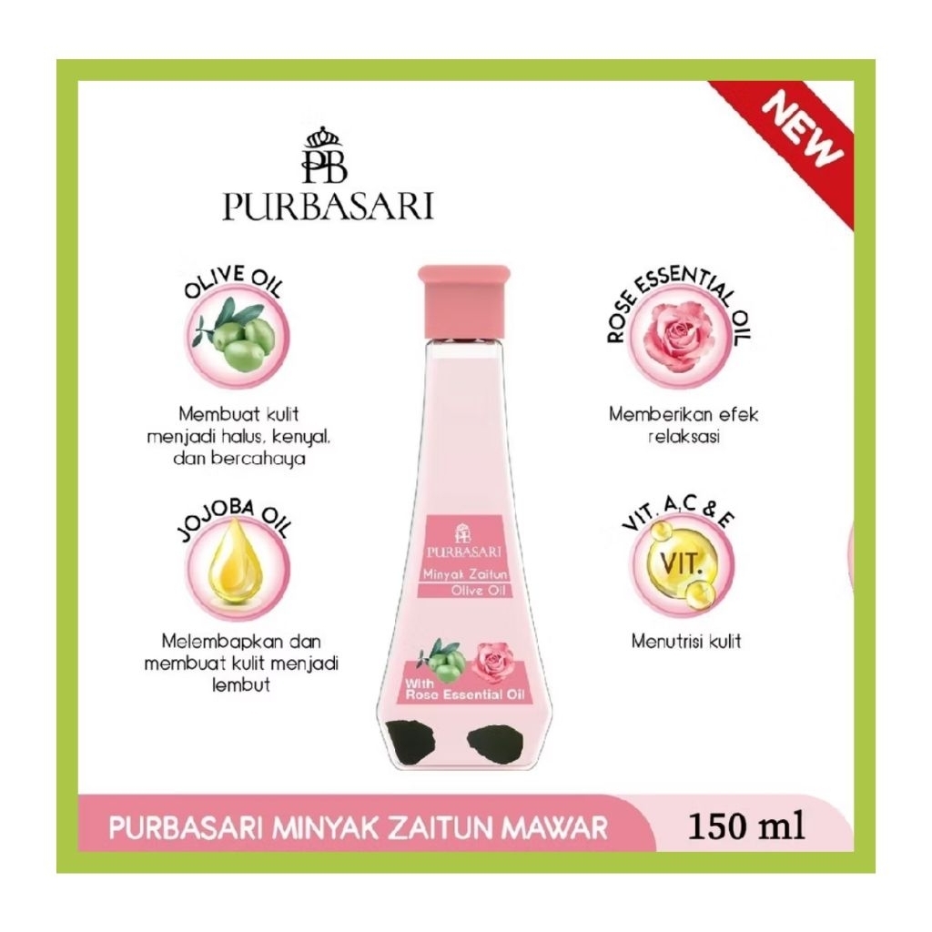 Purbasari Minyak Zaitun 150ml Rose Essential Oil/Minyak Zaitun Mawar Purbasari 150ml