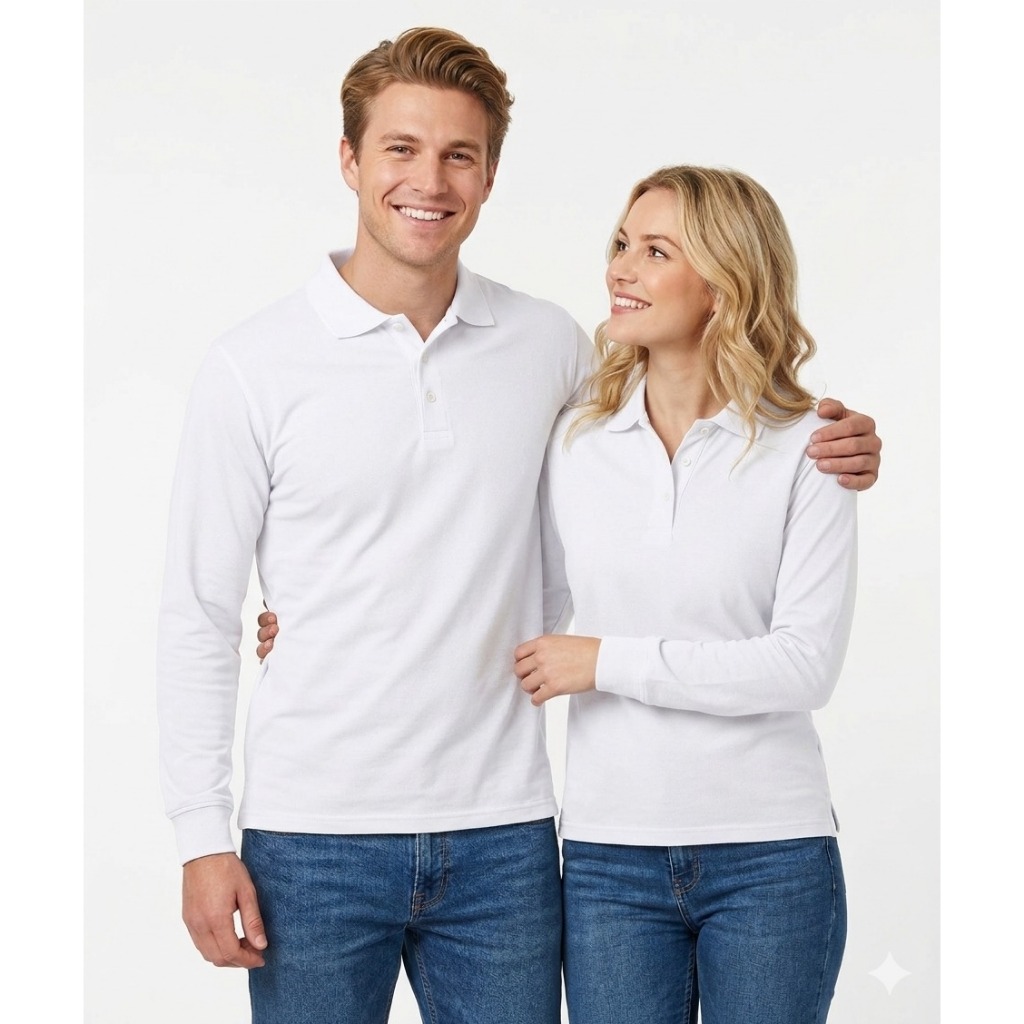 (FOREONE) KAOS KERAH LENGAN PANJANG WARNA PUTIH - kaos kerah putih polos - kaos kerah pria putih pre