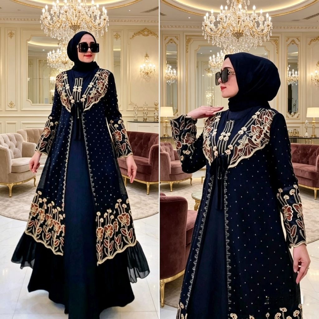 Gamis Abaya Turkey/ Abaya Arab Jersey Mix Ceruti Bordir Mote Swarosky Turkey Model RATU DZK Terbaru