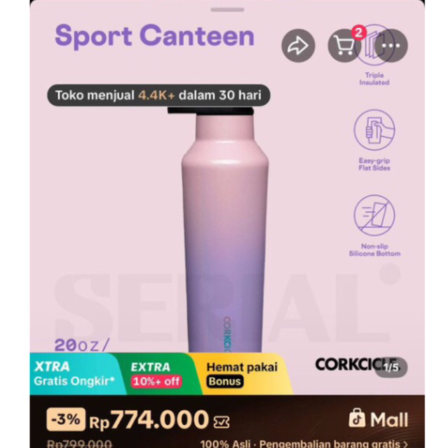 Corkcicle Canteen 16oz Tumbler dengan Insulasi Triple, Tahan Dingin 25 Jam