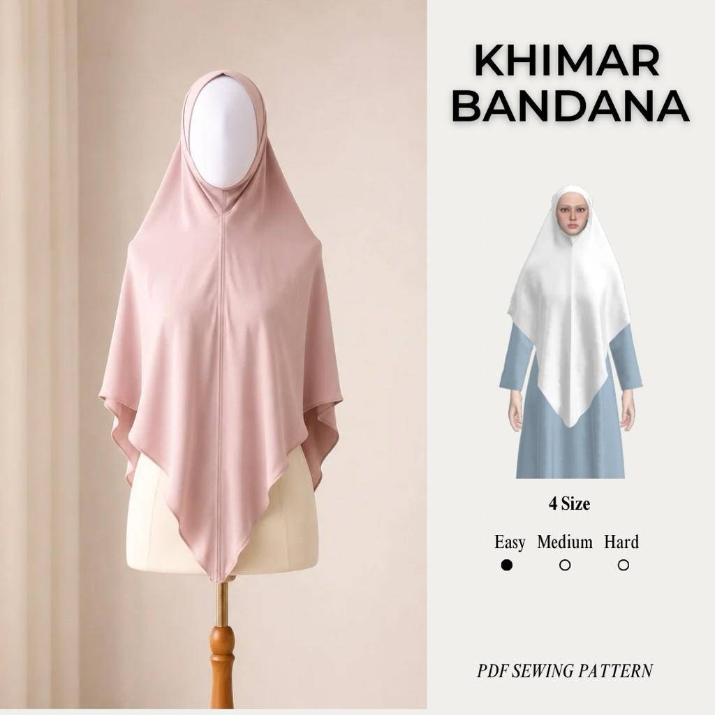 File Pola Jahit Instan Khimar Bandana (4 Size)