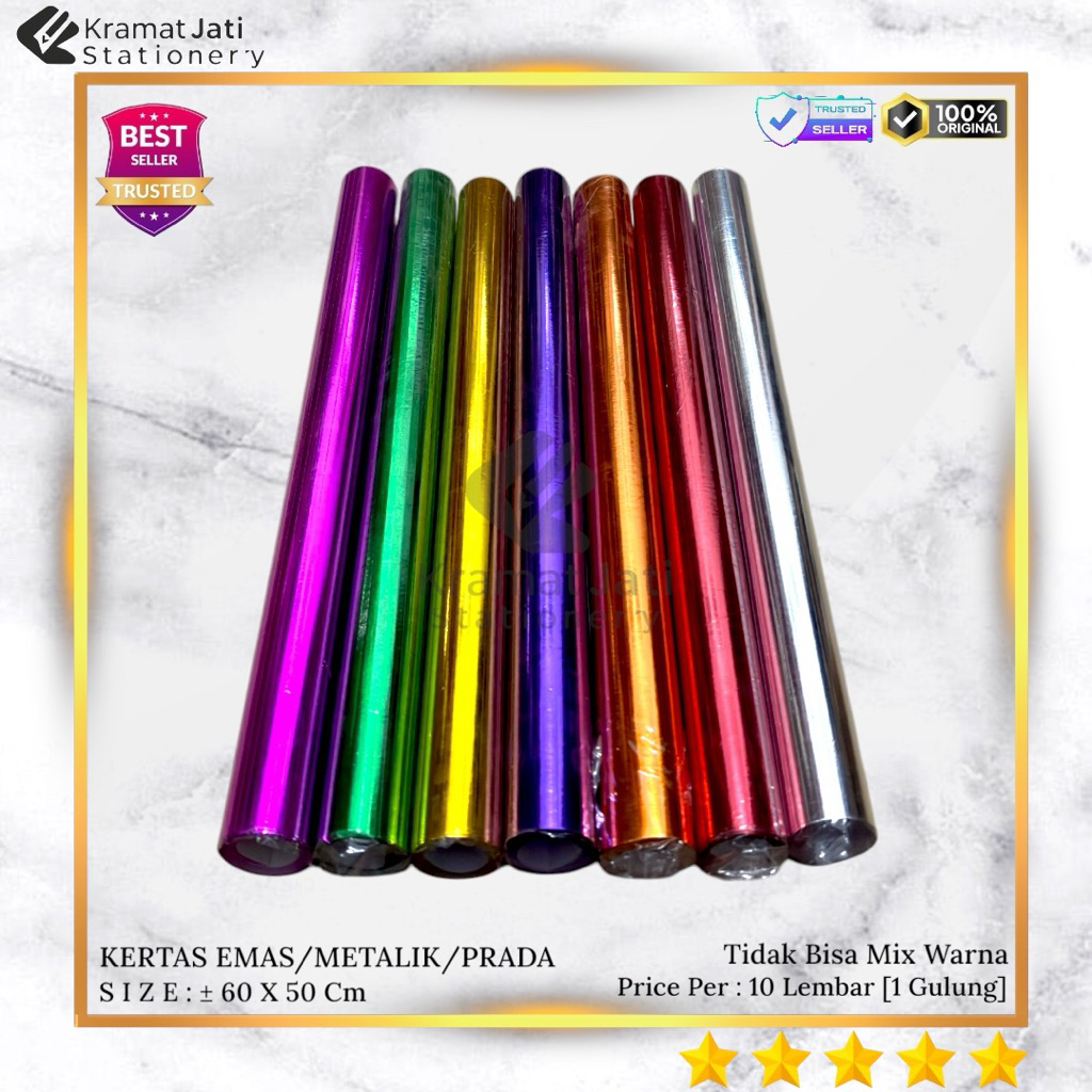 Kertas Emas/Mengkilap/Prada 50 X 60 Isi 10 Lembar [1 Gulung]