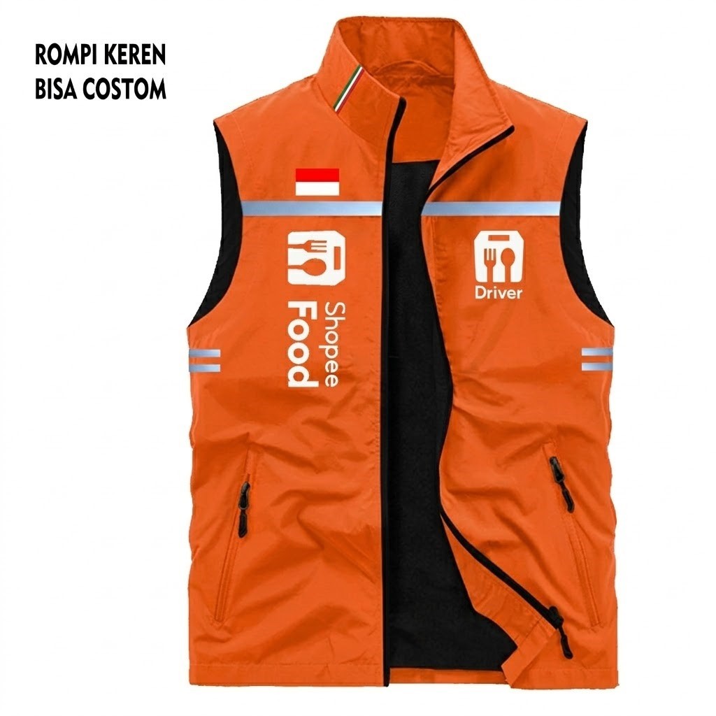 DISKON Rompi Skotlight Vest Shopee Express Bisa Custom Logo Dan Nama - Rompi Driver Shopee Orange
