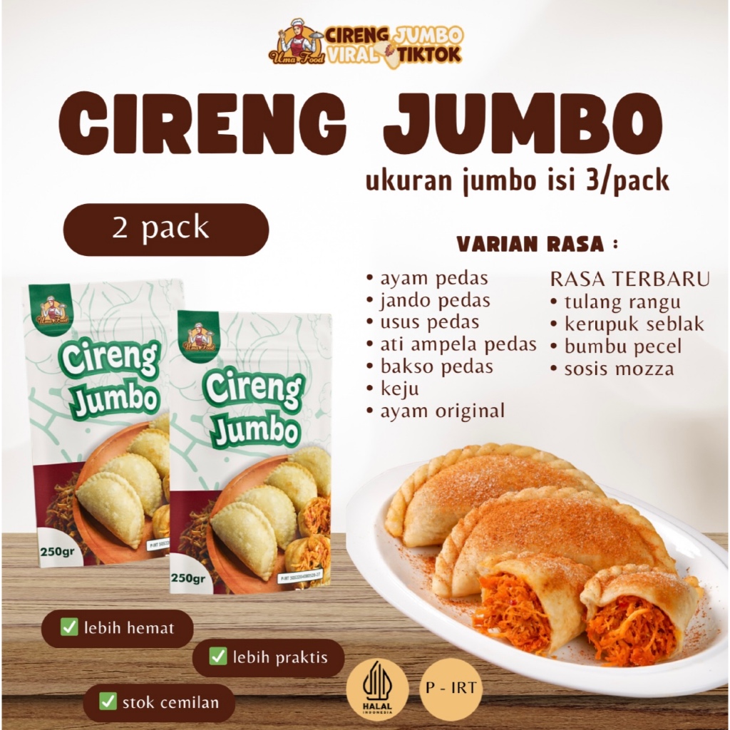 (OFFICIAL UMAFOOD) 2 PACK CIRENG (JUMBO) ISI AYAM SUWIR PEDAS /JANDO PEDAS/USUS PEDAS/ATI PEDAS/KEJU