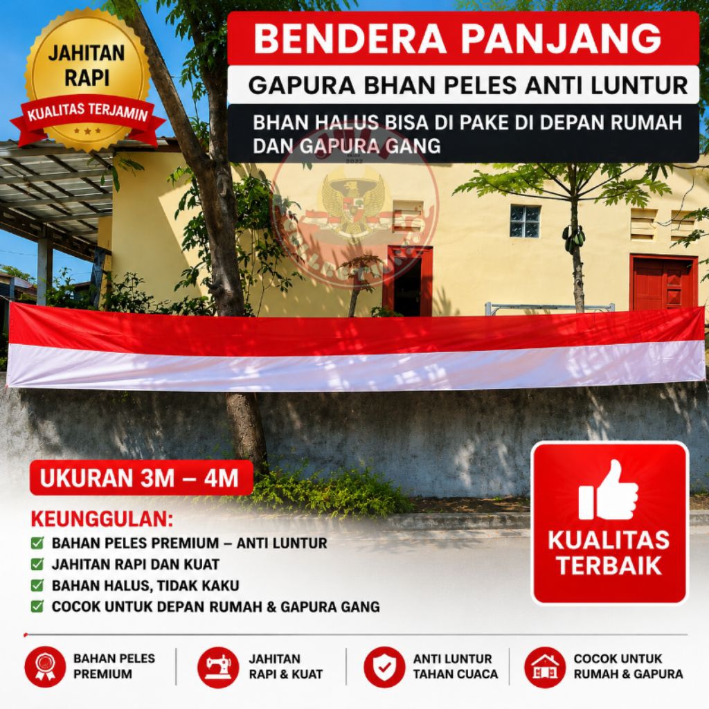 BENDERA LESPANG PANJANG, BENDERA PANJANG, BENDERA MERAH PUTIH PANJANG,