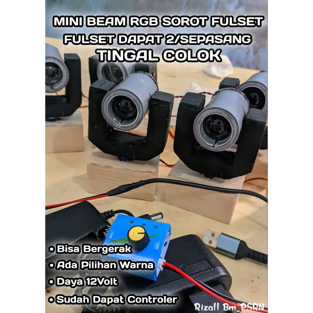 Lampu Lighting Beam Mini Moving Fullset dapat 2biji tingal pakai Untuk Sound System Miniatur