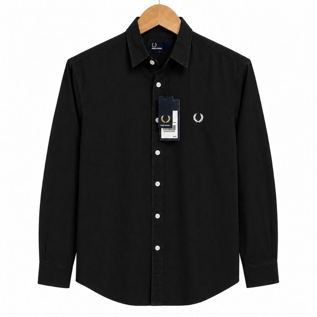 Kemeja Cowok Fredperry Lengan Panjang Casual Formal Tanpa Saku Kemeja Premium Bahan Katun Twil