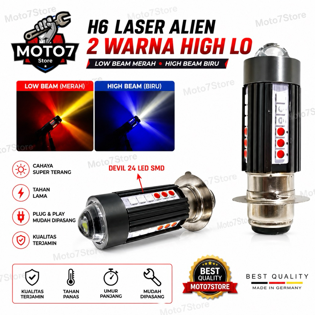 Lampu Utama H6 Laser Alien Model Luminos Bohlam Led H6 Laser 2 Warna Hi Low 20 Watt