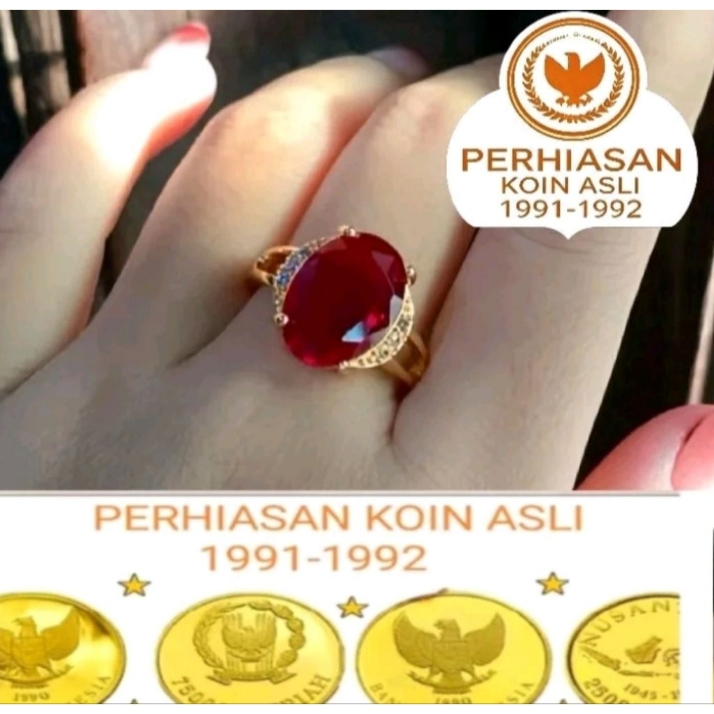 Cincin koin wanita dewasa permata merah anti luntur