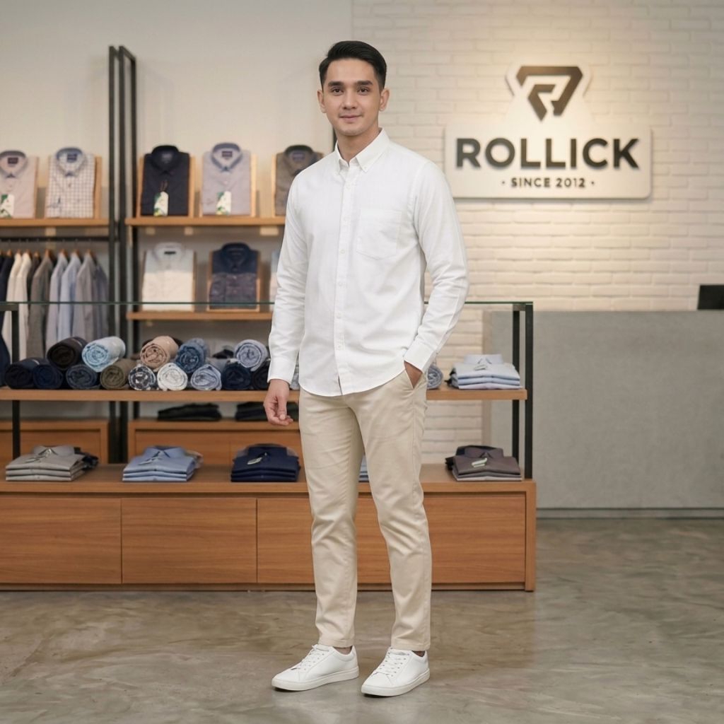 ROLLICK - KEMEJA POLOS HITAM & PUTIH KAIN KATUN SIGARET PREMIUM BERKUALITAS