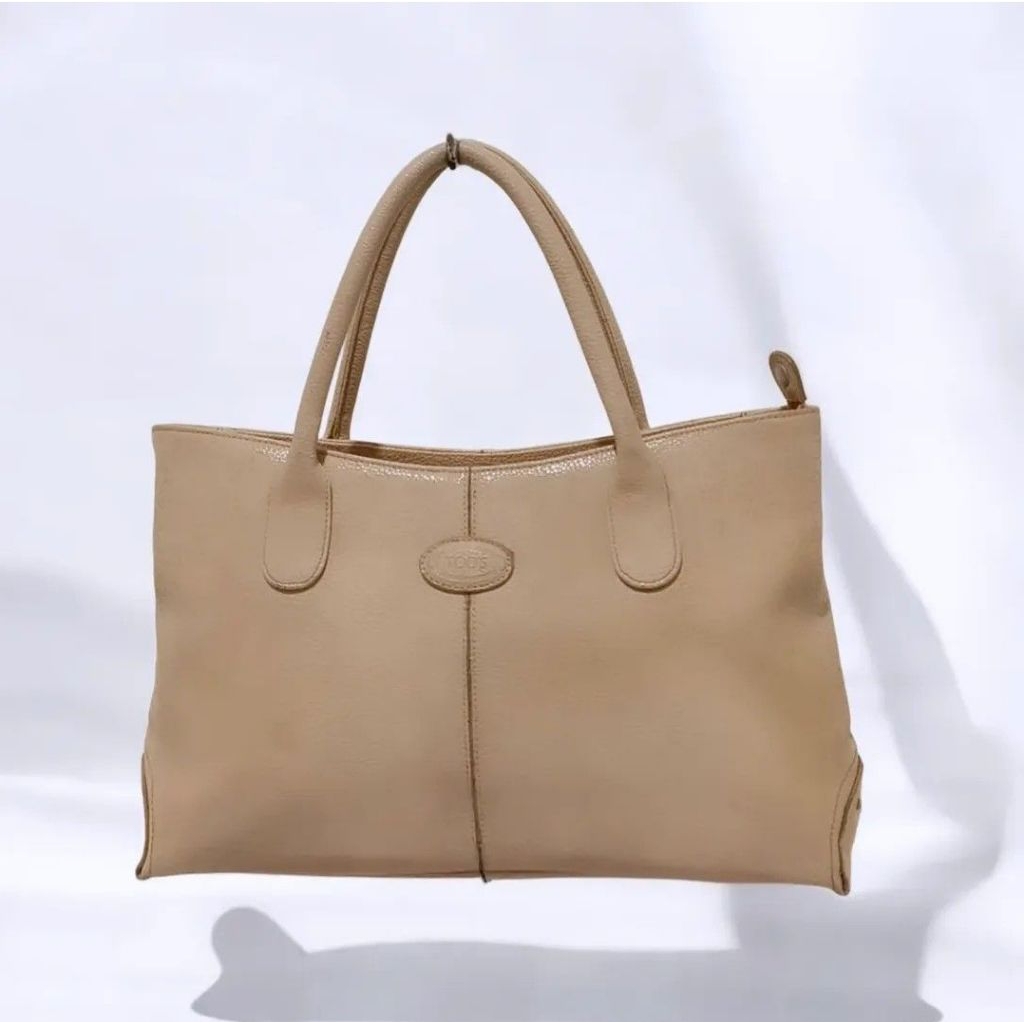 Tod's Iconic Beige Genuine Leather Tote / Shoulder Bag Original