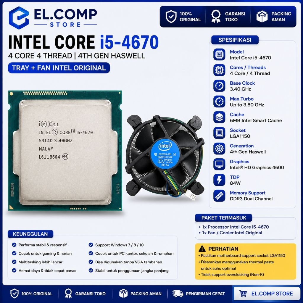 PROCESSOR INTEL CORE I5 4670 + FAN ORI 1150