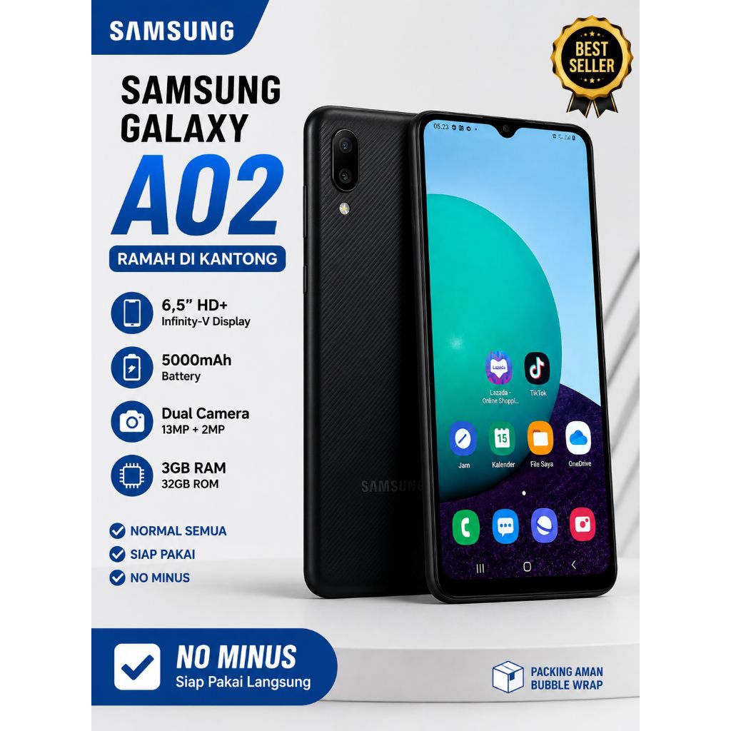HP Siap Pakai Samsung A02 3/32GB Unit 95% Mulus 5000mAh Second Original Garansi TOKO // Bisa COD