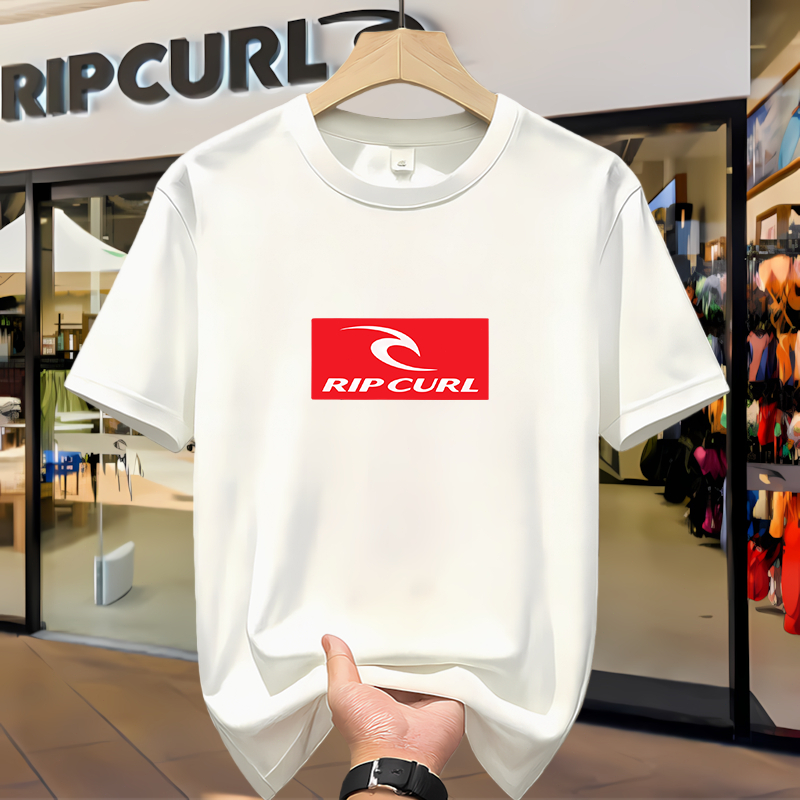 *COD*Kaos pria dengan cetak logo merah persegi dari merek streetwear, berwarna putih-kuningan, terbu