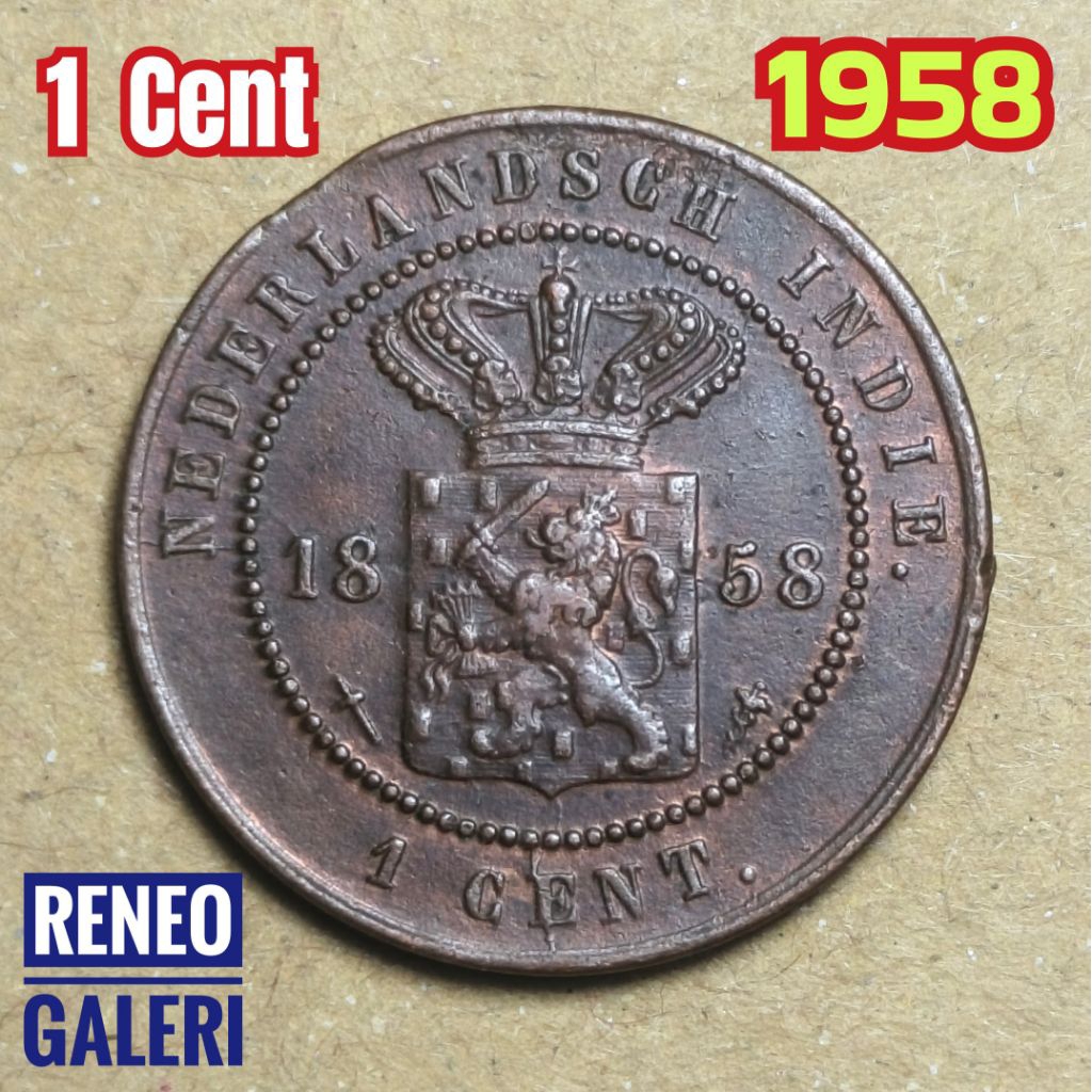 Koin Jaman Belanda 1 Cent Tahun 1858 Asli Nederlandsch Indie uang logam kuno duit lama original beng