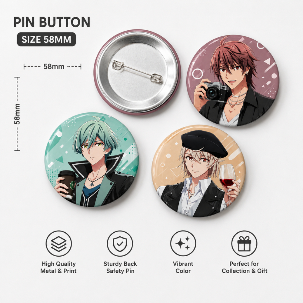 Pin Button Anime Cowok Set 3 PCS 58mm | Badge Pin Karakter Anime Aesthetic | Pin Bros Anime untuk Ta
