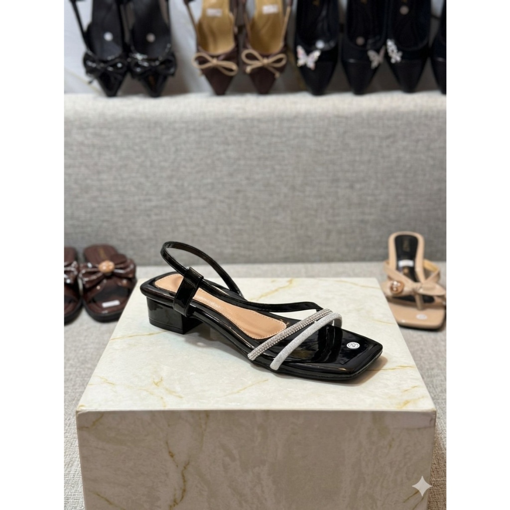 Sandal Heels Pesta Wanita Vincci Tali Kristal Permata / Sendal Hak Tahu Strap Glamour / Sepatu Konda