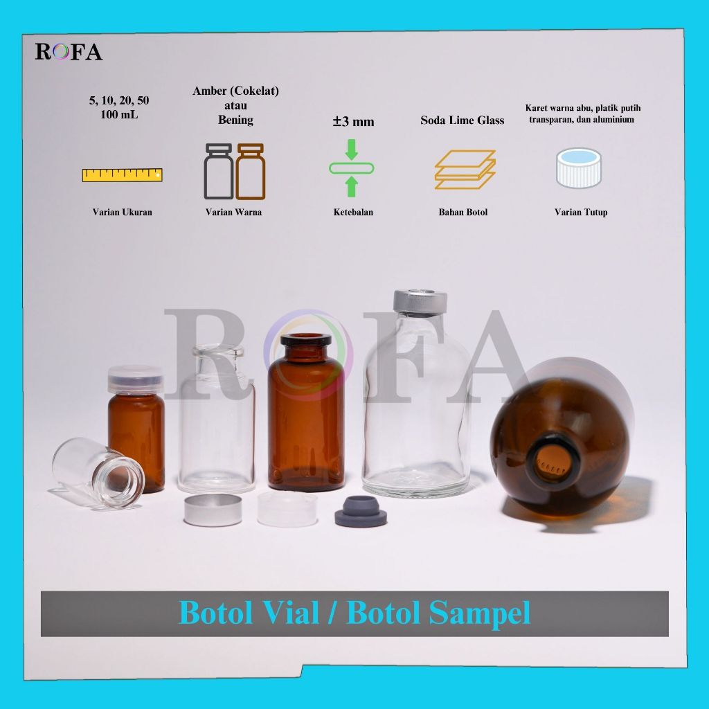 ROFA Botol Vial / Botol Sampel / Botol Obat / Botol Larutan / Vial Bottle 5 mL - 100 mL