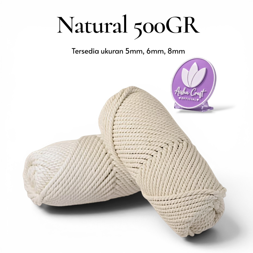 Tali Katun Macrame Natural 5MM / 6MM / 8MM 500GR 3PLY