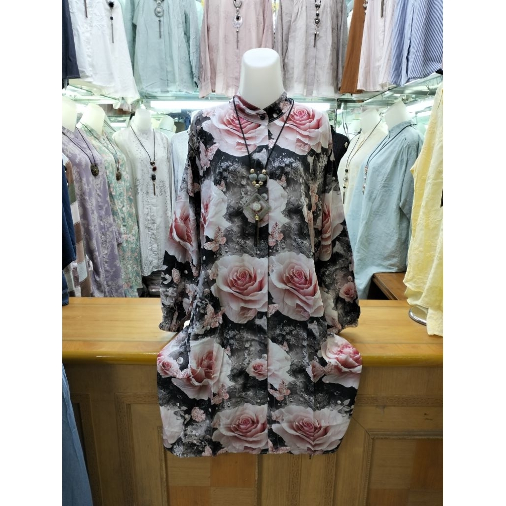 TUNIK KATUN RAYON MOTIF BUNGA BUNGA T 736