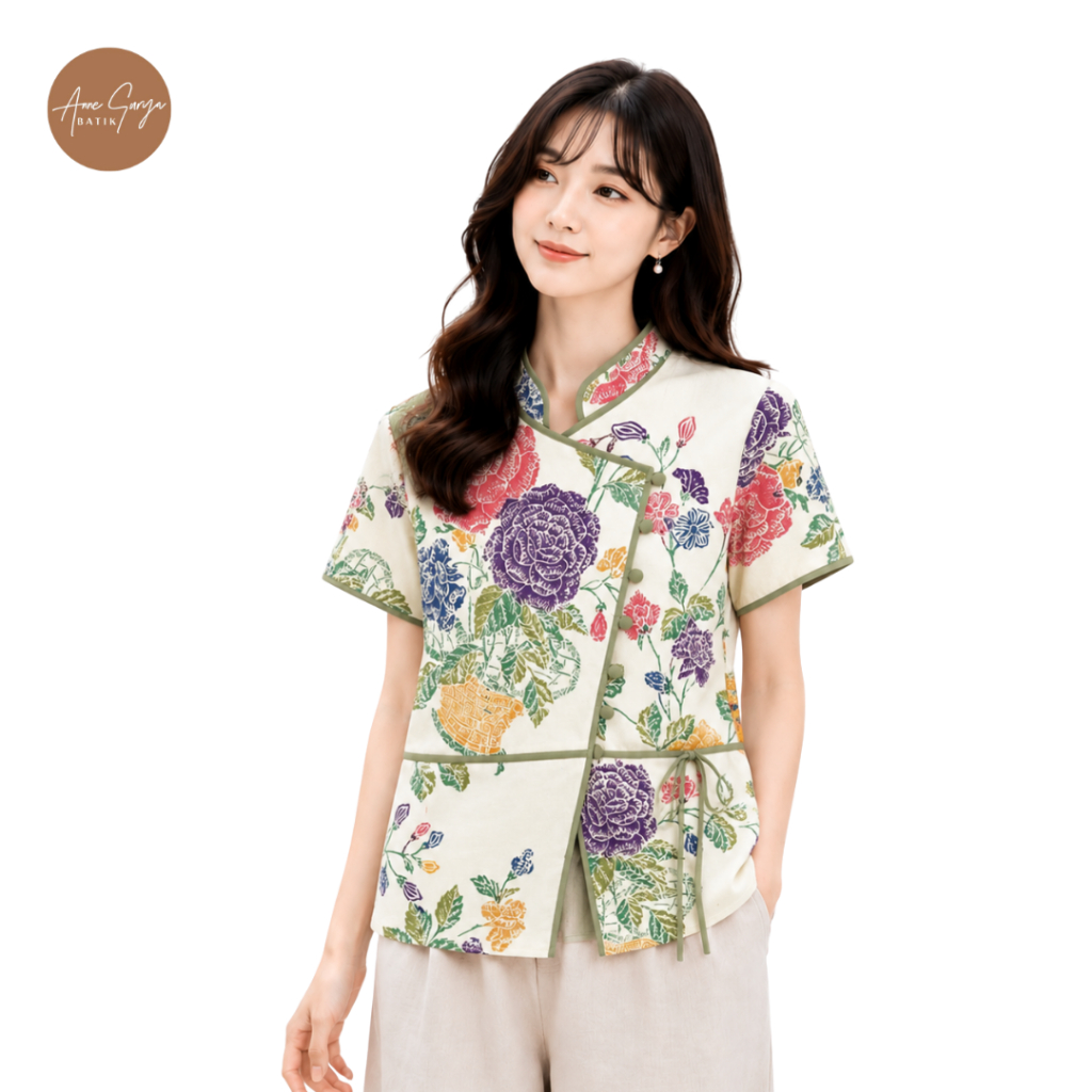 Varisha Batik top Annesurya 28010526/Atasan/Blus batik kombinasi katun polos