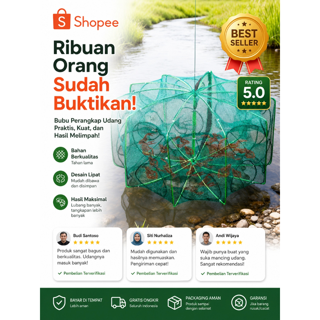 Bubu Payung Lipat Resleting 8 Lubang Jaring Ikan Udang Bubu Payung / Bubu Ikan