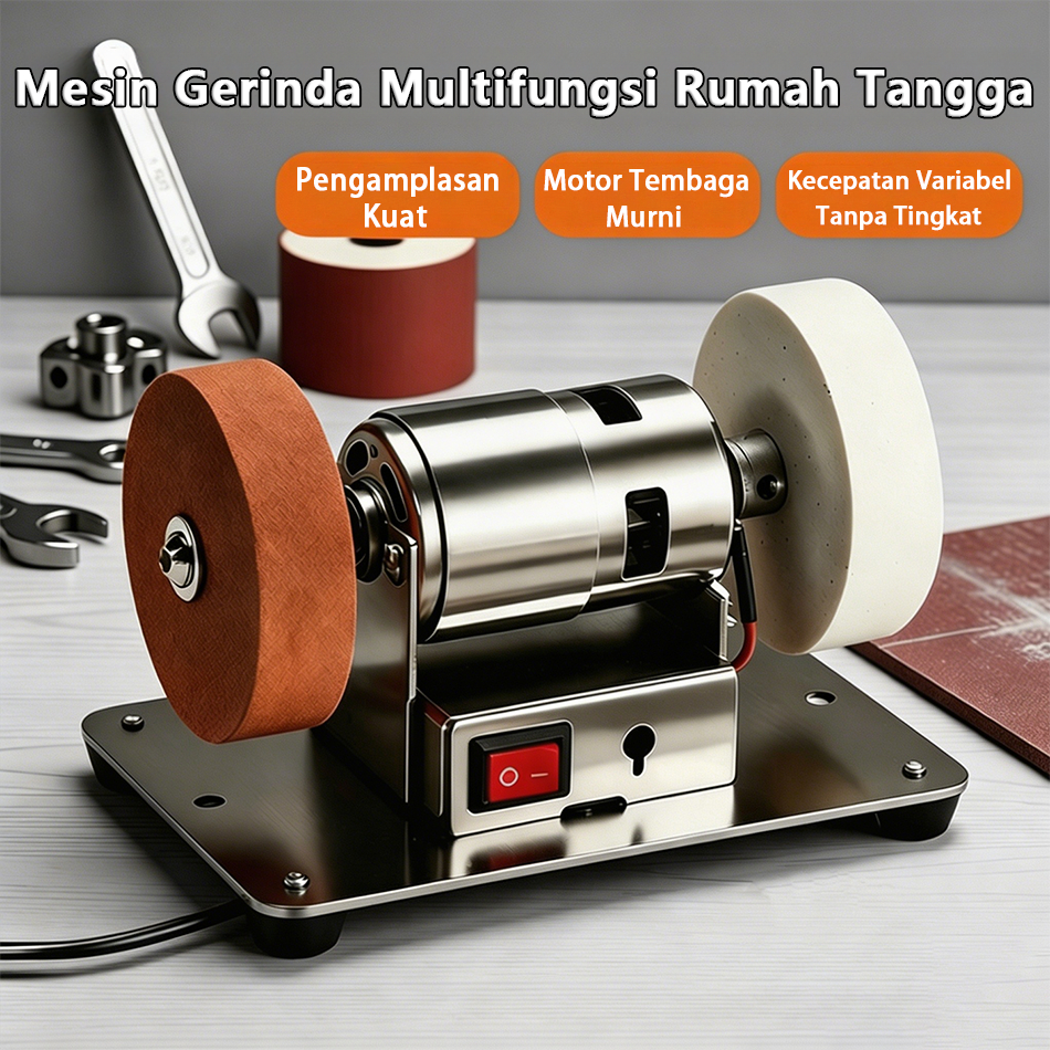 Pengasah Mini Desktop dengan Dua Roda Gerinda, Multifungsi 7 Kecepatan, Pengasah Meja Poles, Pengasa