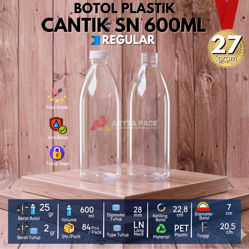 Botol plastik PET 600ml cantik minuman jus susu kopi tutup SN warna-warni - GROSIR