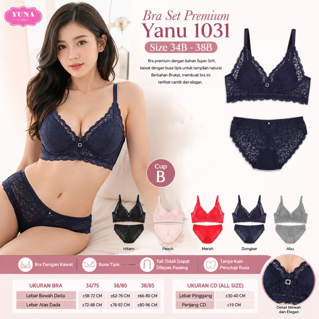 YANU | Size 34B-38B | Bra Set Kawat Premium Yanu 1031 | Bra dan Cd