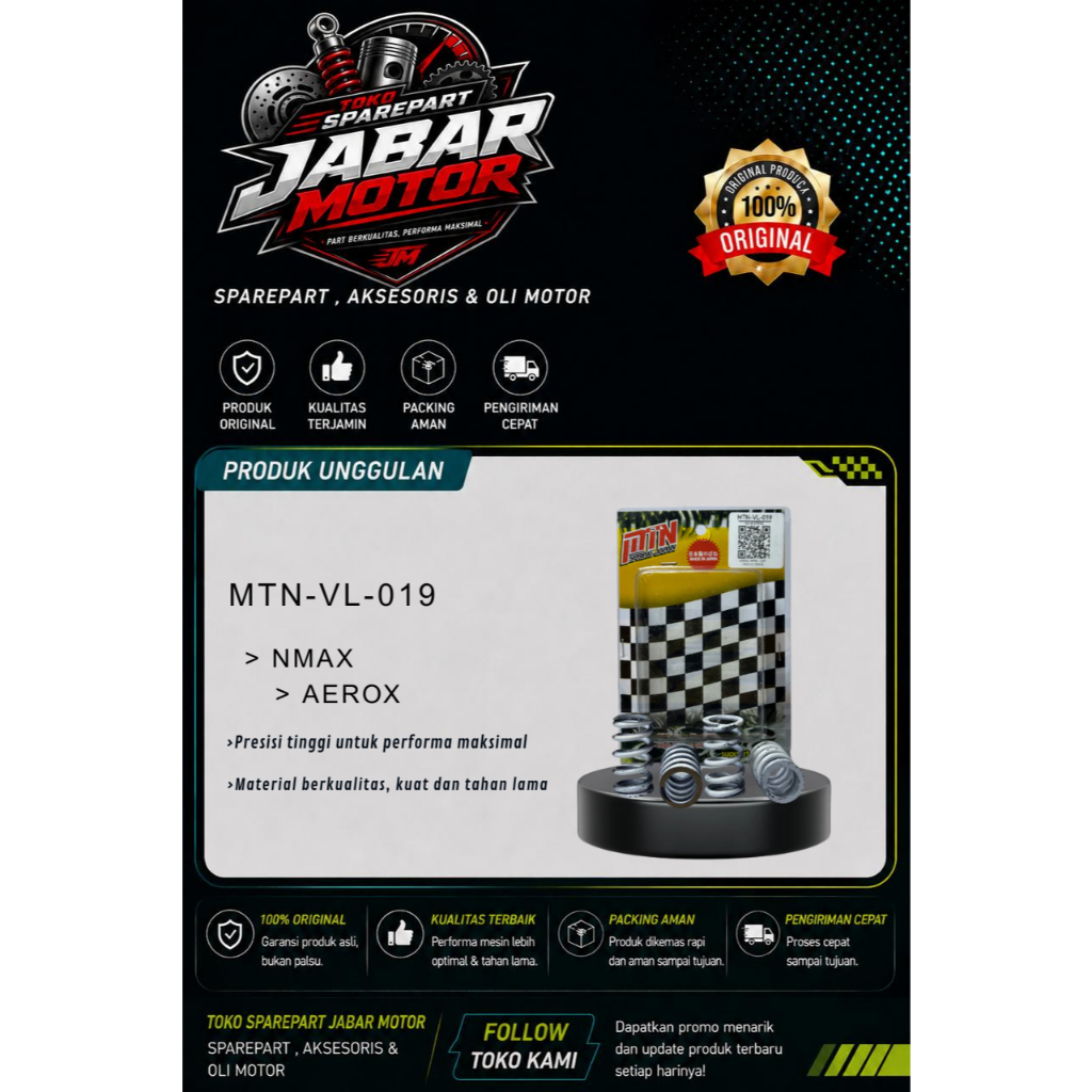 MTN VL 019 PER KLEP RACING JEPANG NMAX/AEROX 35MM MEDIUM GRADE ORIGINAL MTN